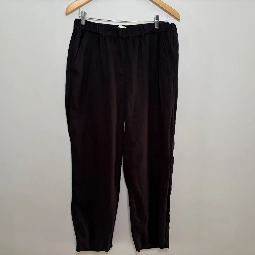 Quince 100% European Linen Ankle Pants Straight Leg Black Women Med Minimalist